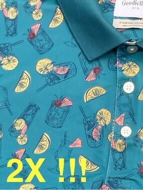 2X Teal Cocktail Golf Polo, Alcohol Mixed Drinks Liquor, XXL Goodfellow & Co